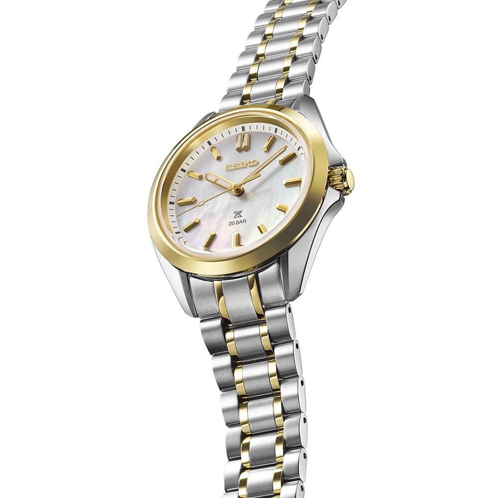 Seiko LadiesTwo Tone Mother Of Pearl Prospex on Stainless Steel Bracelet