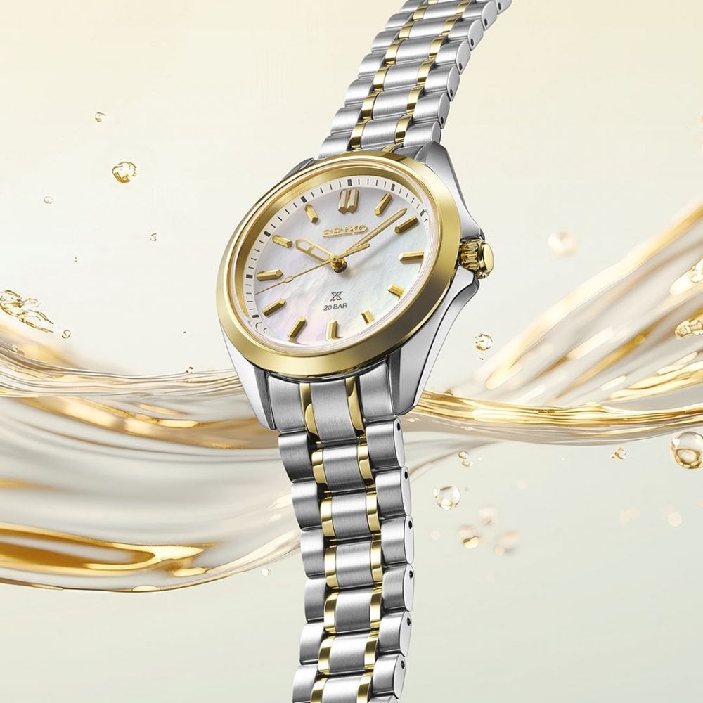 Seiko LadiesTwo Tone Mother Of Pearl Prospex on Stainless Steel Bracelet