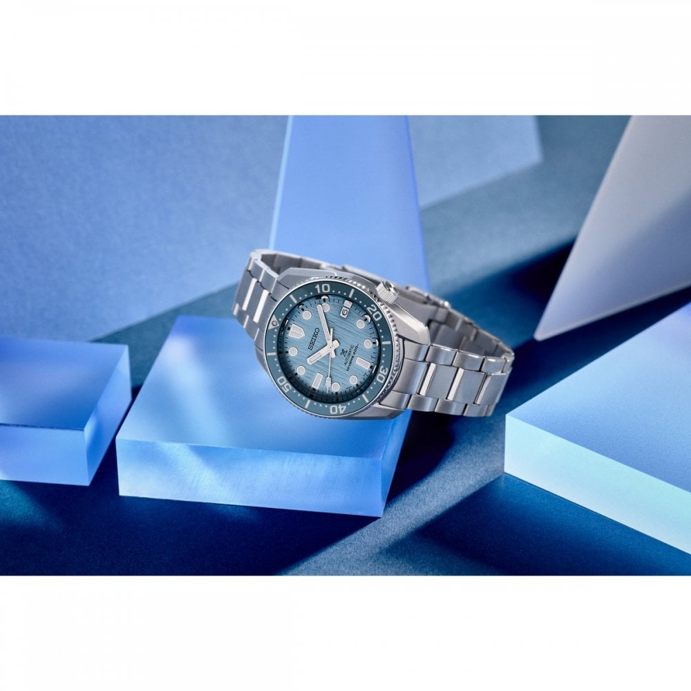 Seiko Prospex Glacier "Save the Ocean" Watch with blue dial and in Stainless Steel