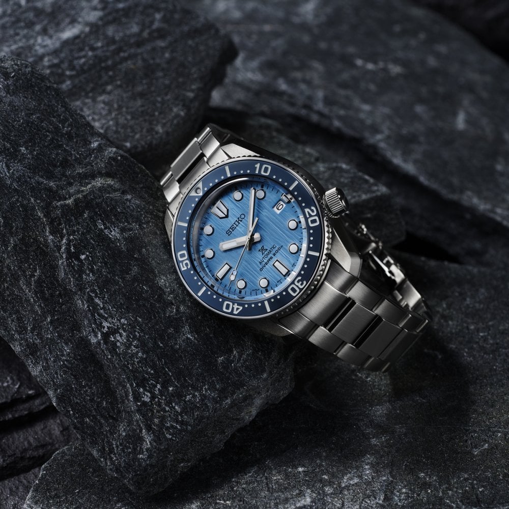 Seiko Prospex Glacier "Save the Ocean" Watch with blue dial and in Stainless Steel