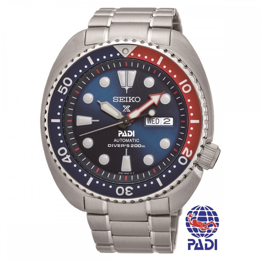 Seiko Prospex PADI Limited Edition "Turtle" Divers Watch 45mm, Navy and Red Dial in Stainless Steel