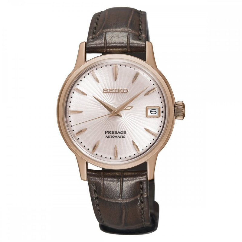 Seiko Unisex Rose Gold Plated Automatic Presage on Brown Strap