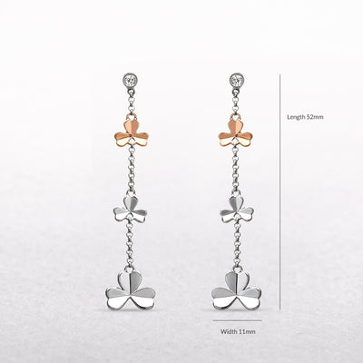 Shamrock & Cubic Zircona Irish Rose Gold Drop Earrings