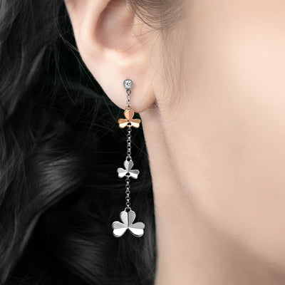 Shamrock & Cubic Zircona Irish Rose Gold Drop Earrings