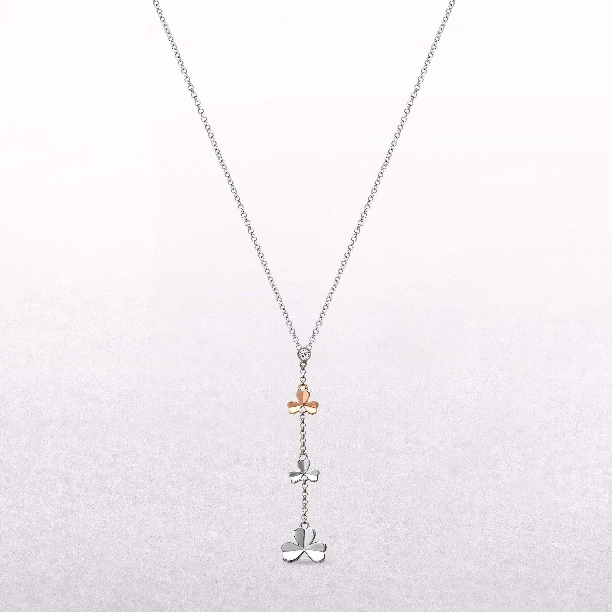 Shamrock & Cubic Zircona Irish Rose Gold Drop Necklace