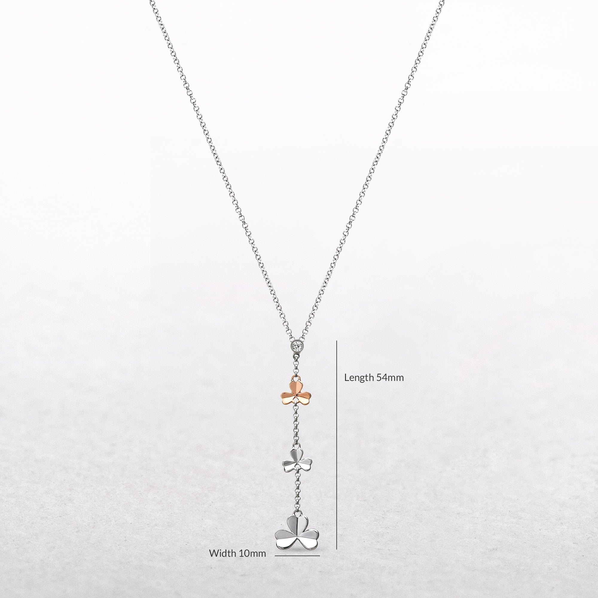 Shamrock & Cubic Zircona Irish Rose Gold Drop Necklace