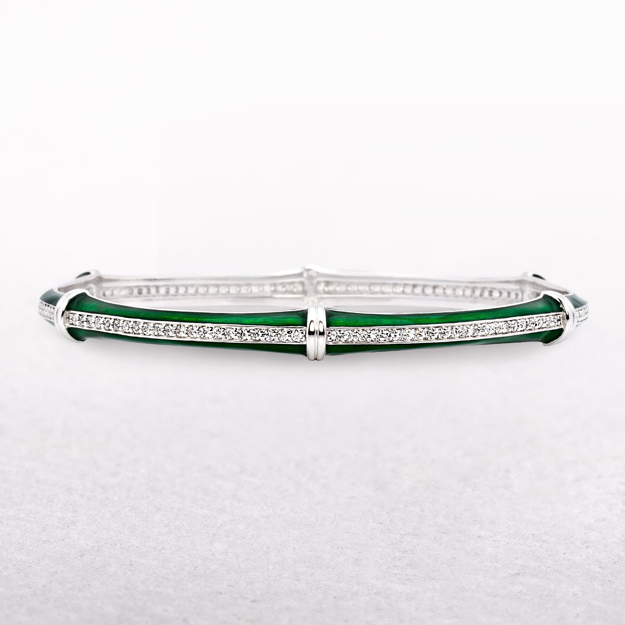 Silver Cubic Zircona Green Ceramic Edge Bangle
