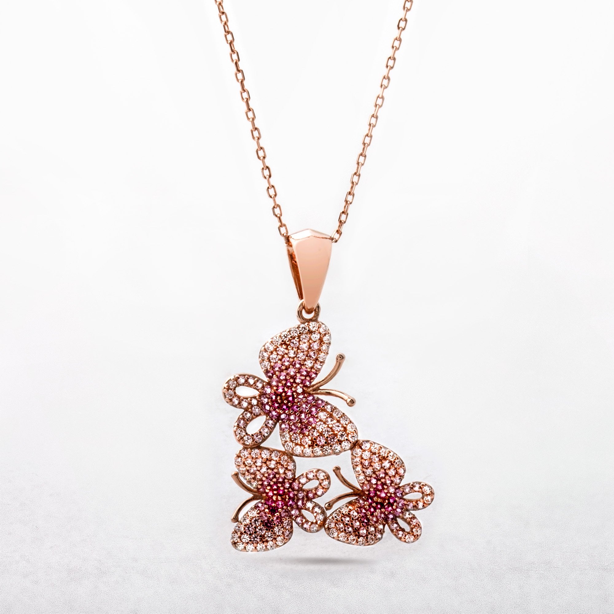 Silver Rose Gold Plated Butterfly Pendant