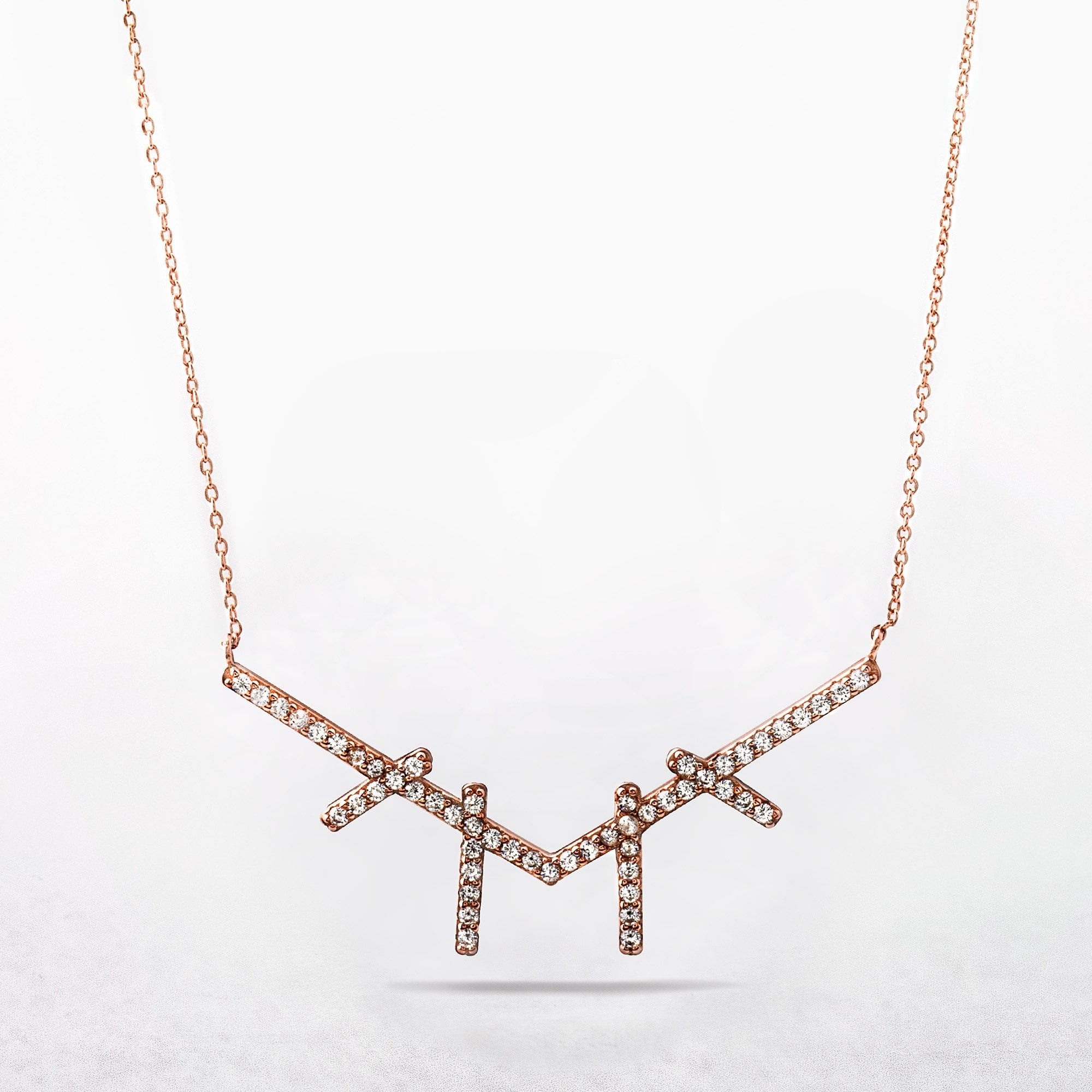 Silver Rose Gold Plated Cubic Zirconia Bar Pendant