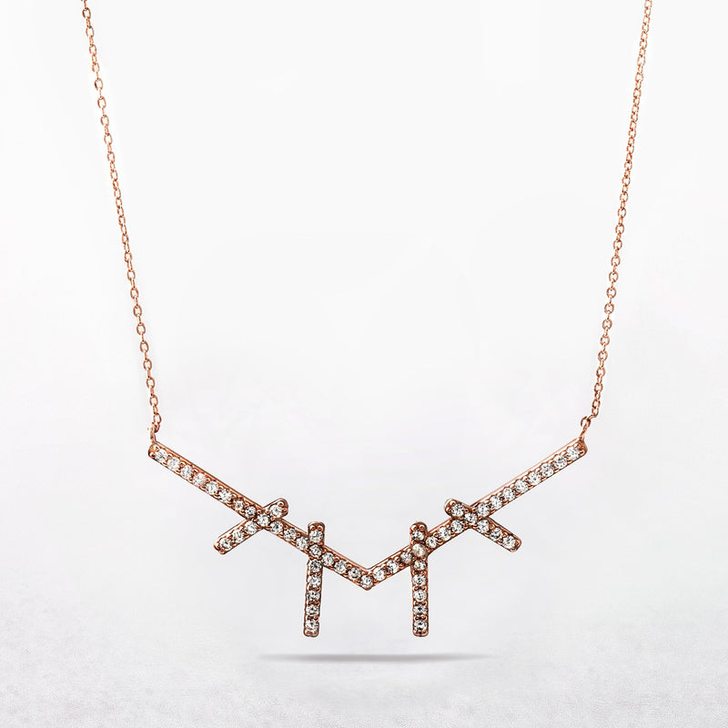 Silver Rose Gold Plated Cubic Zirconia Bar Pendant