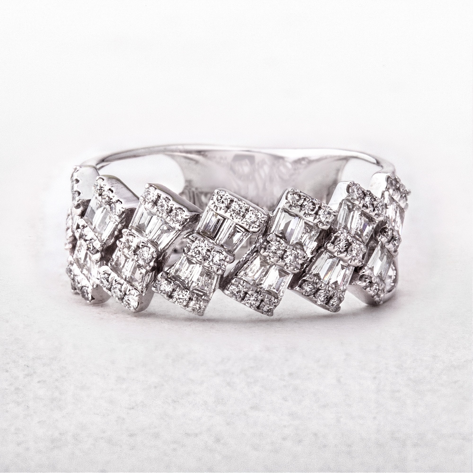 Slanted 0.63ct Natural Diamond Baguette Cut Dress Ring in 18ct White Gold