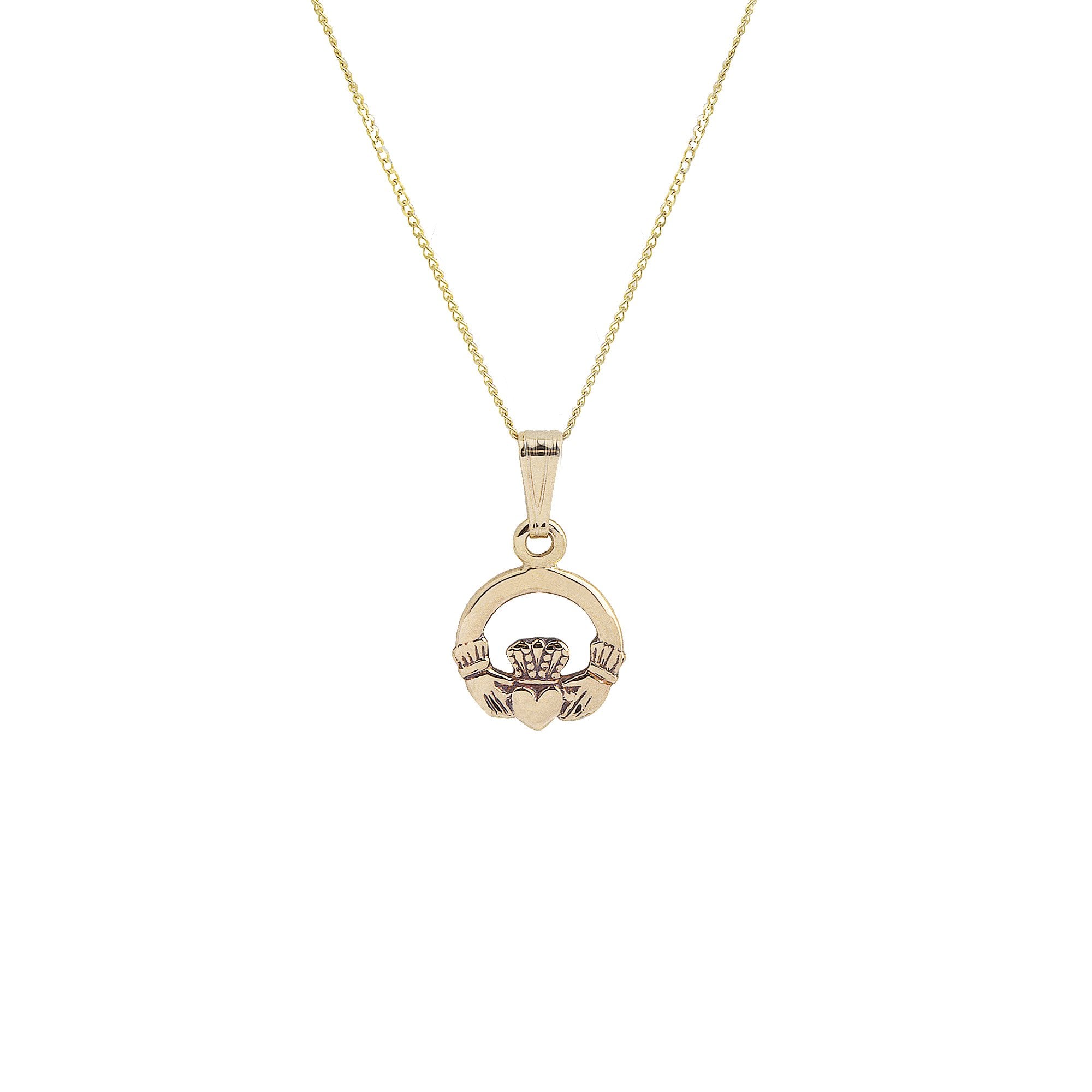 Small Claddagh Pendant & Chain in 10ct Yellow Gold