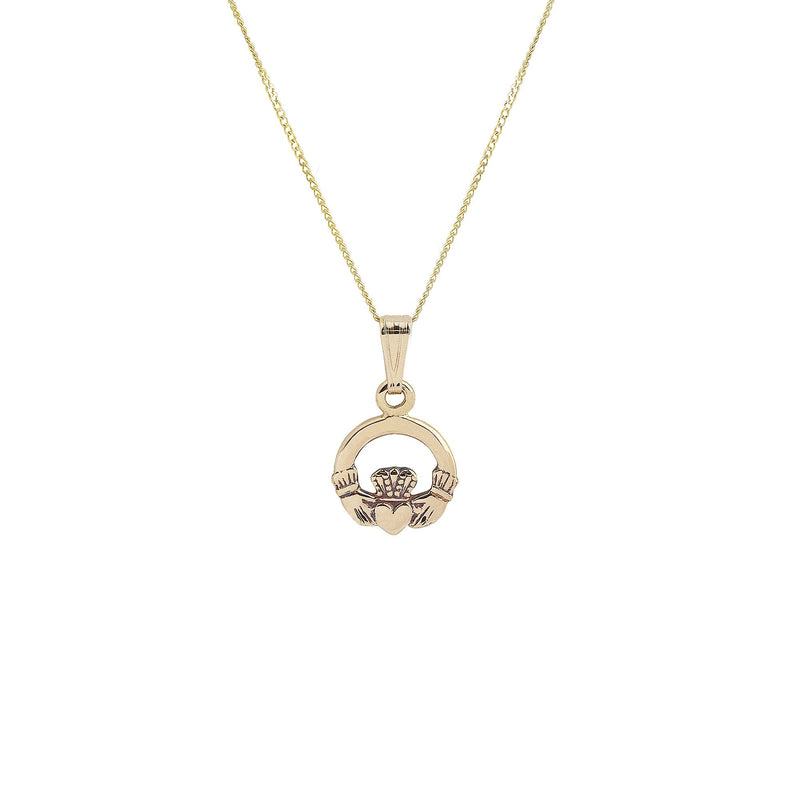 Small Claddagh Pendant & Chain in 10ct Yellow Gold