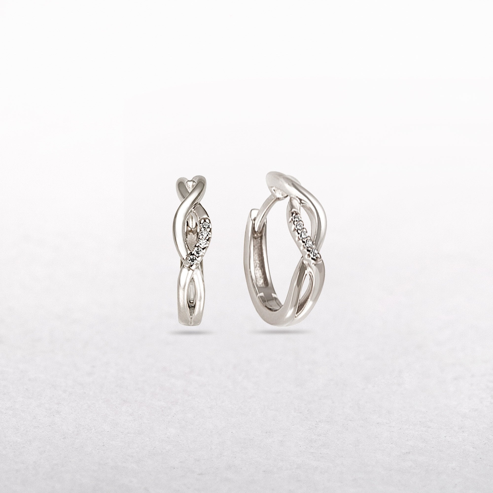 Small Fancy Diamond Twist Hoop Earrings in 9ct White Gold