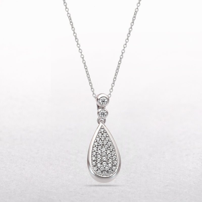 Sparkling Pear Shaped Natural Diamond Set Pendant in 9ct White Gold
