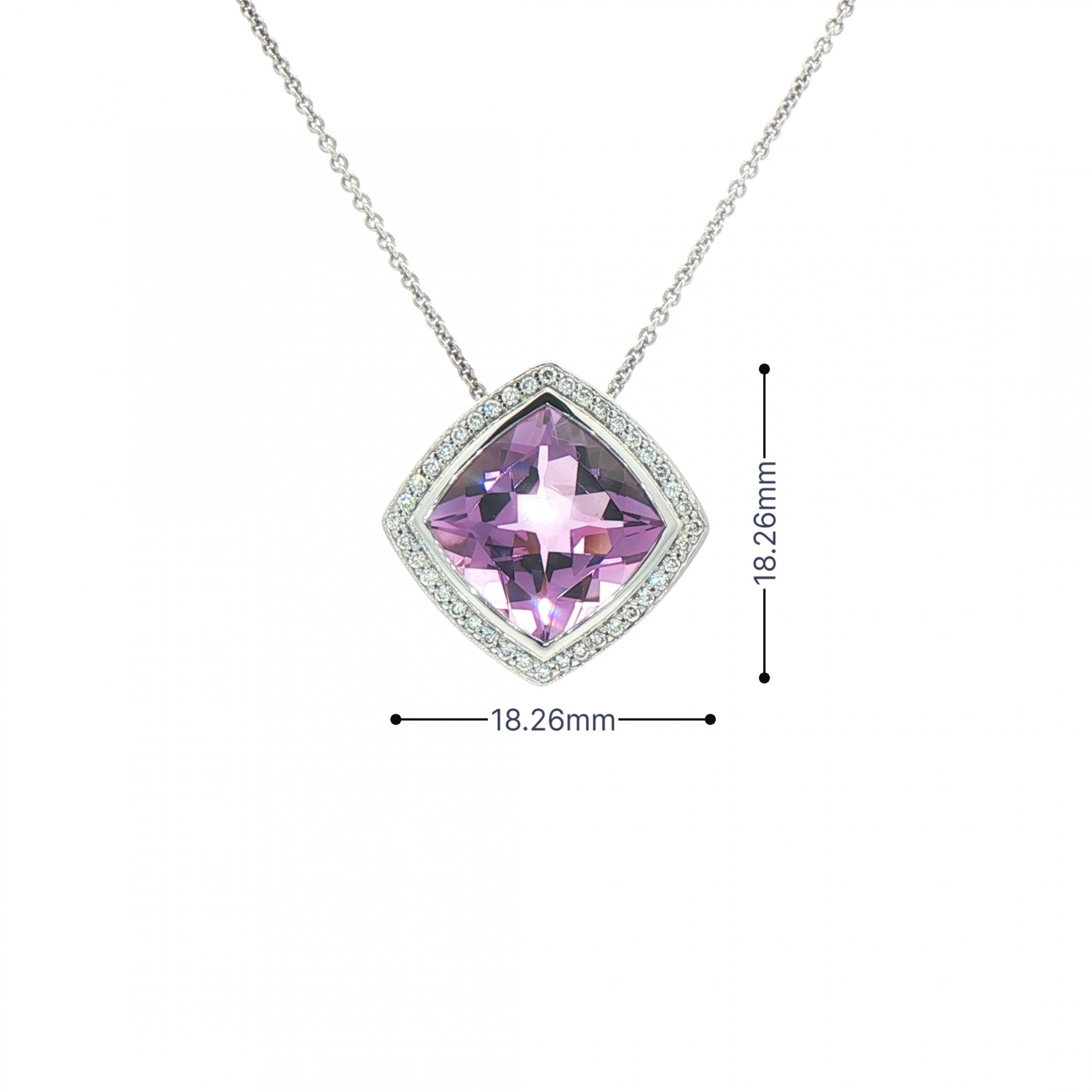 Square Amethyst & 0.20ct Natural Diamond Halo Pendant in 9ct White Gold