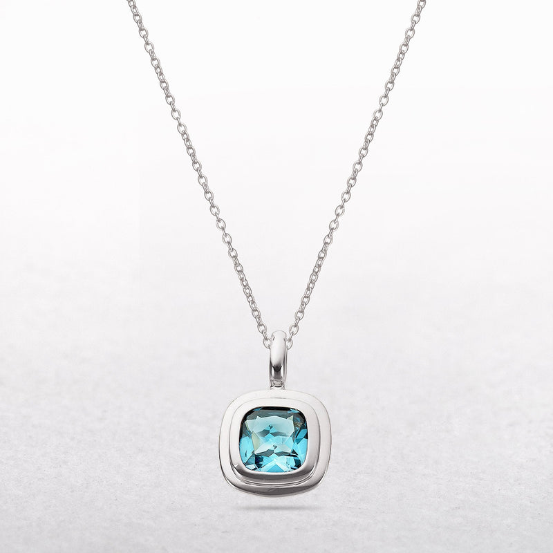 Square Blue Topaz in Rub Over Setting Pendant in 9ct White Gold