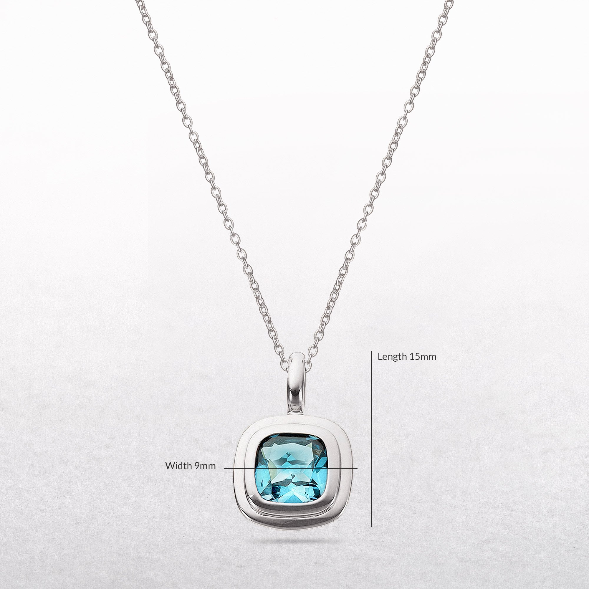 Square Blue Topaz in Rub Over Setting Pendant in 9ct White Gold