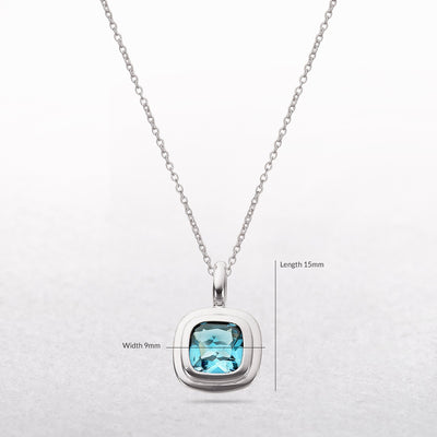 Square Blue Topaz in Rub Over Setting Pendant in 9ct White Gold