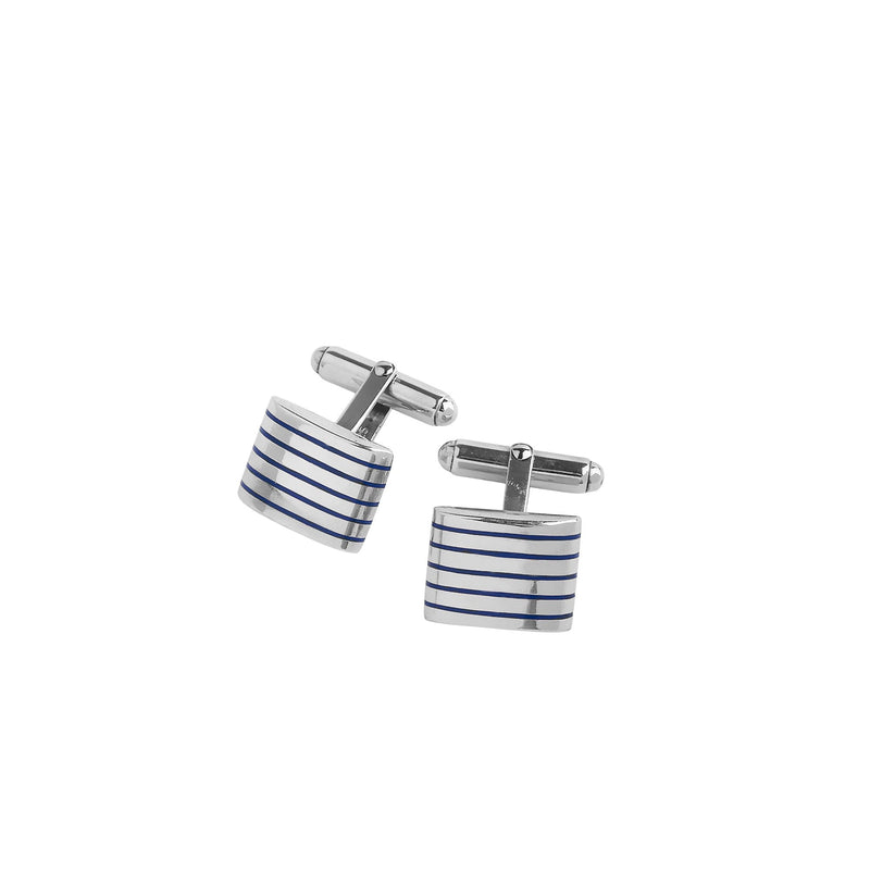 Sterling Silver Cufflinks Blue Stripes on Swivels