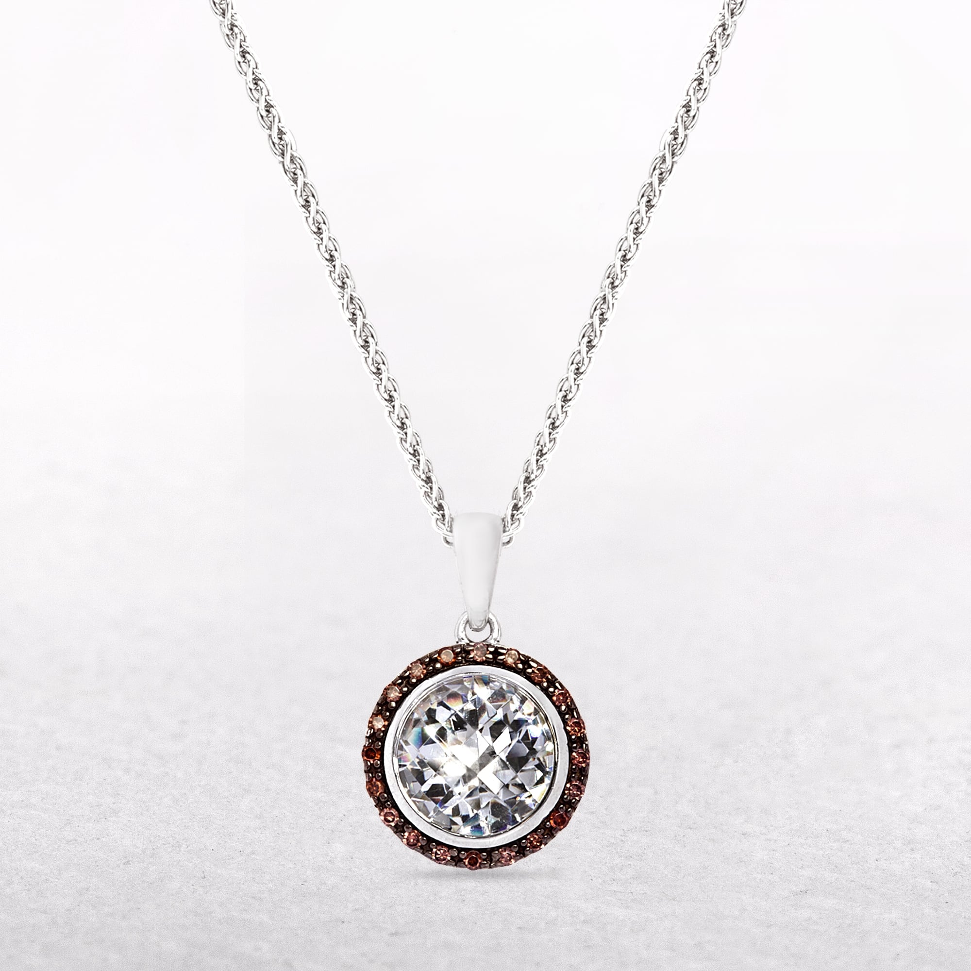 Sterling Silver Pendant with Brown & White Coloured Cubic Zirconias