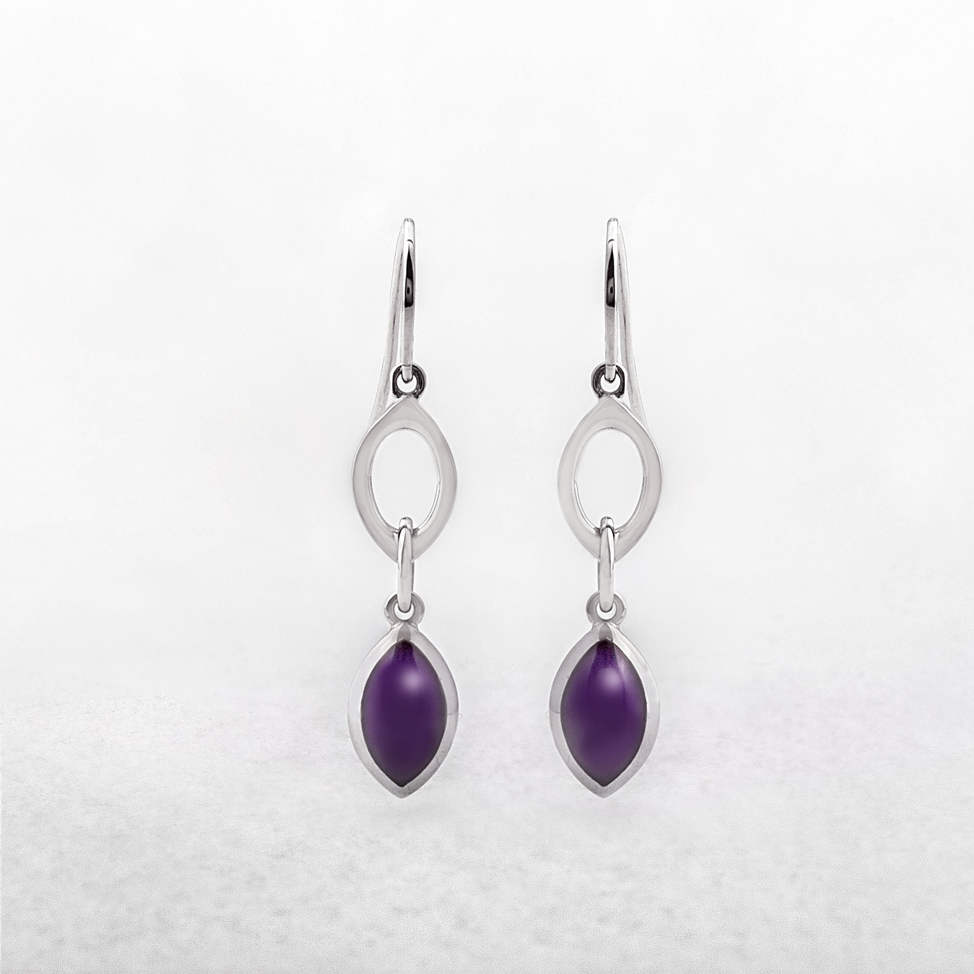 Sterling Silver Valdo Zeni Cats Eye Purple Earrings