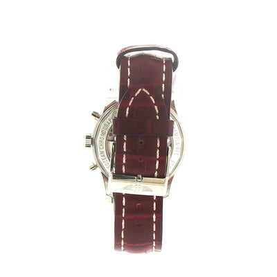 Gents Limited Edition Breitling Transocean GMT Chronograph in Stainless Steel on Burgandy Strap