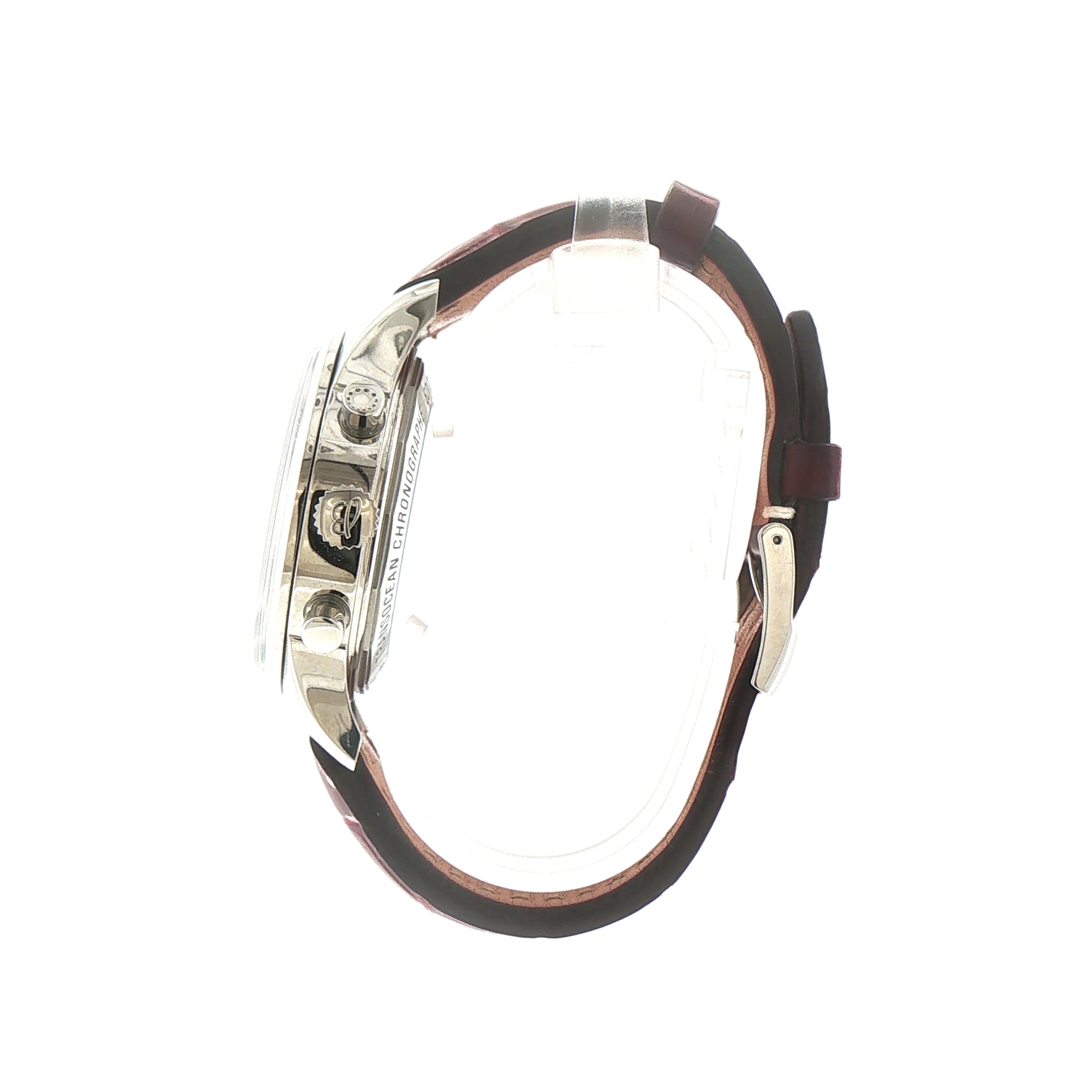Gents Limited Edition Breitling Transocean GMT Chronograph in Stainless Steel on Burgandy Strap