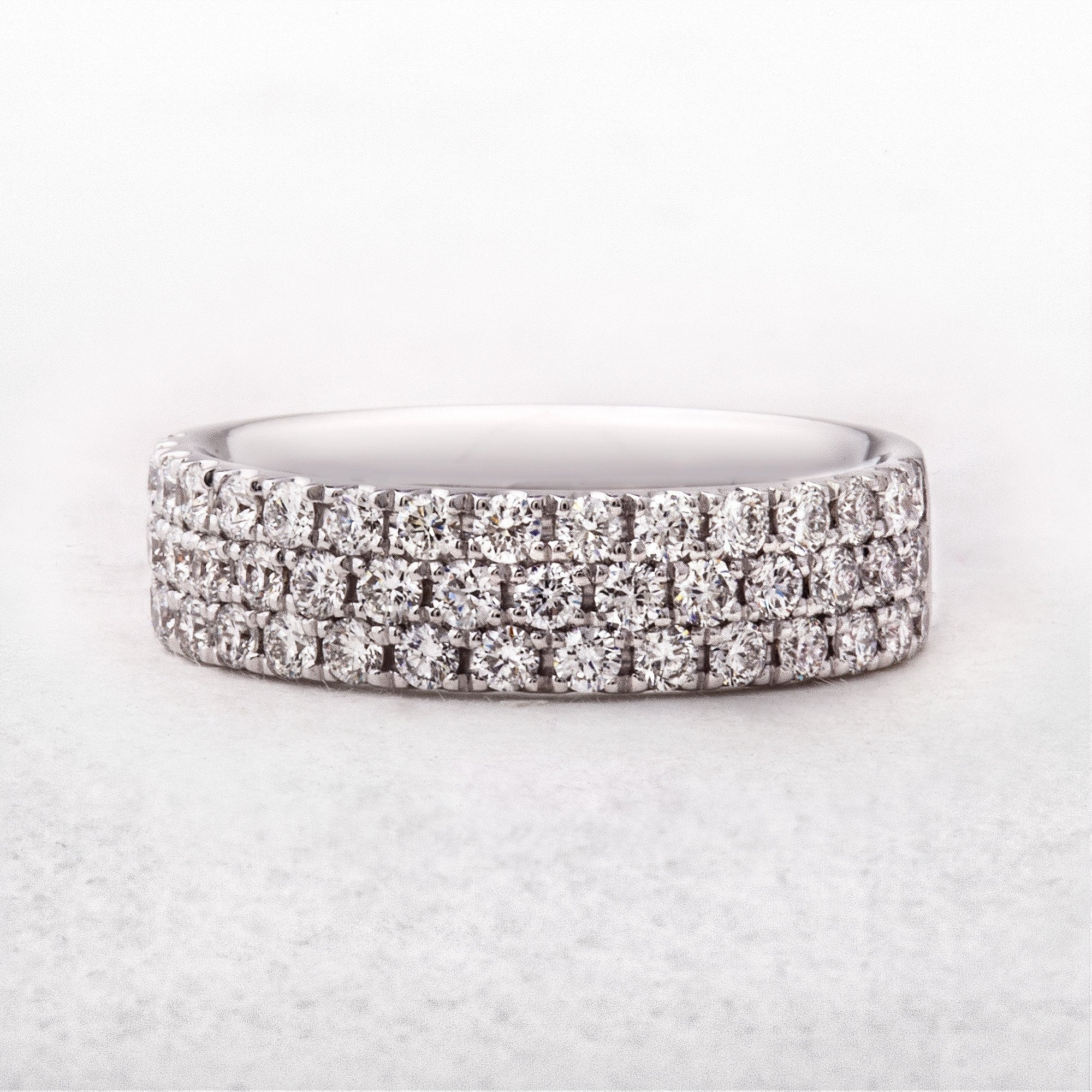 Three Row Round Cut Natural Diamond Dress Ring in 18ct White Gold