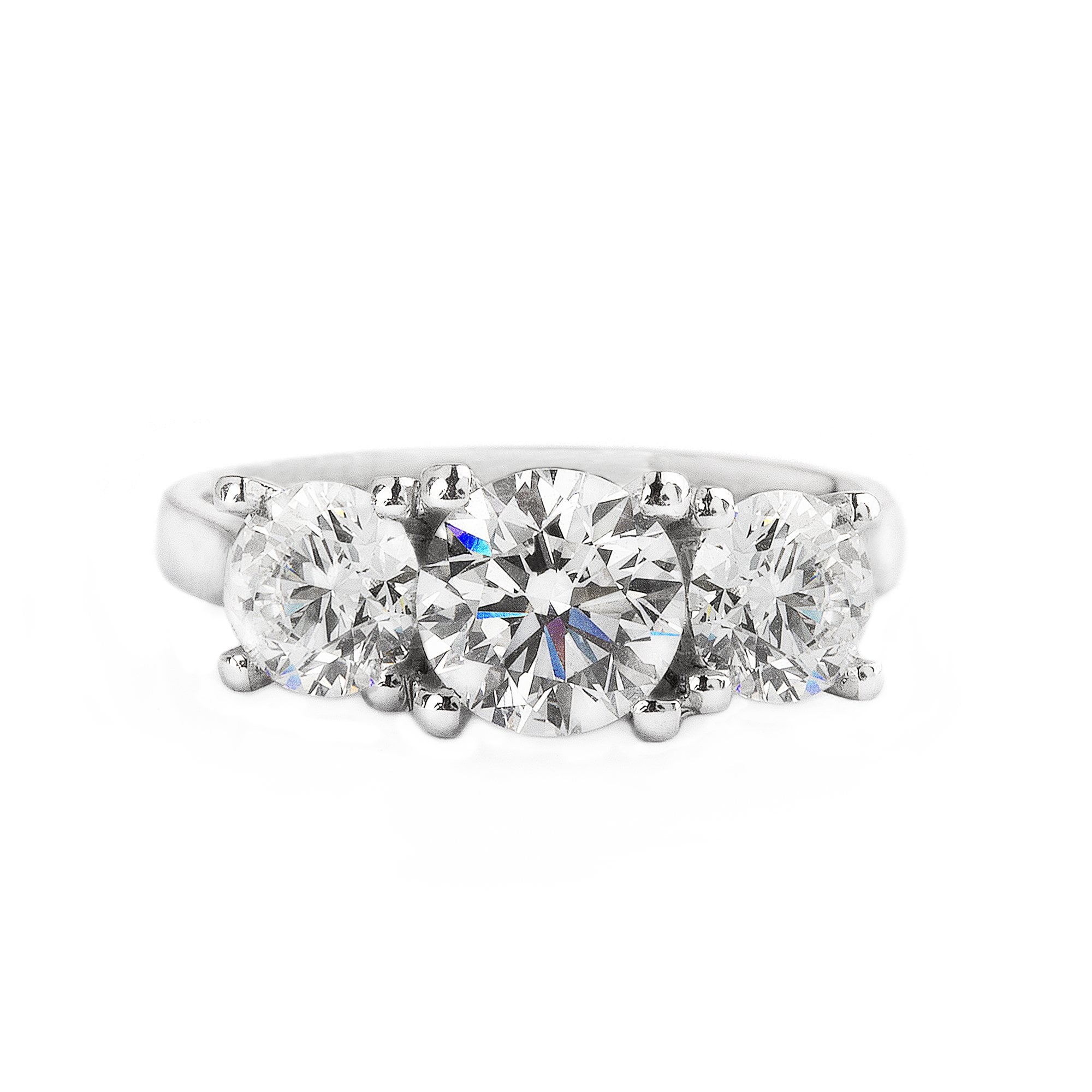 2.41ct / F / Si - GIA Certified Round Cut Natural Diamond Three Stone, 18ct White Gold Ring
