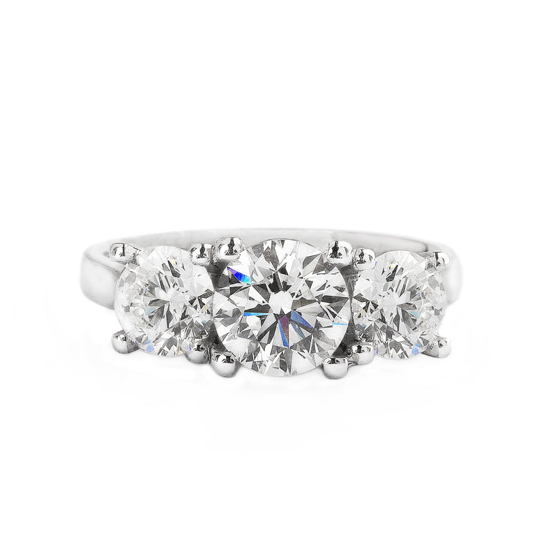 2.41ct / F / Si - GIA Certified Round Cut Natural Diamond Three Stone, 18ct White Gold Ring