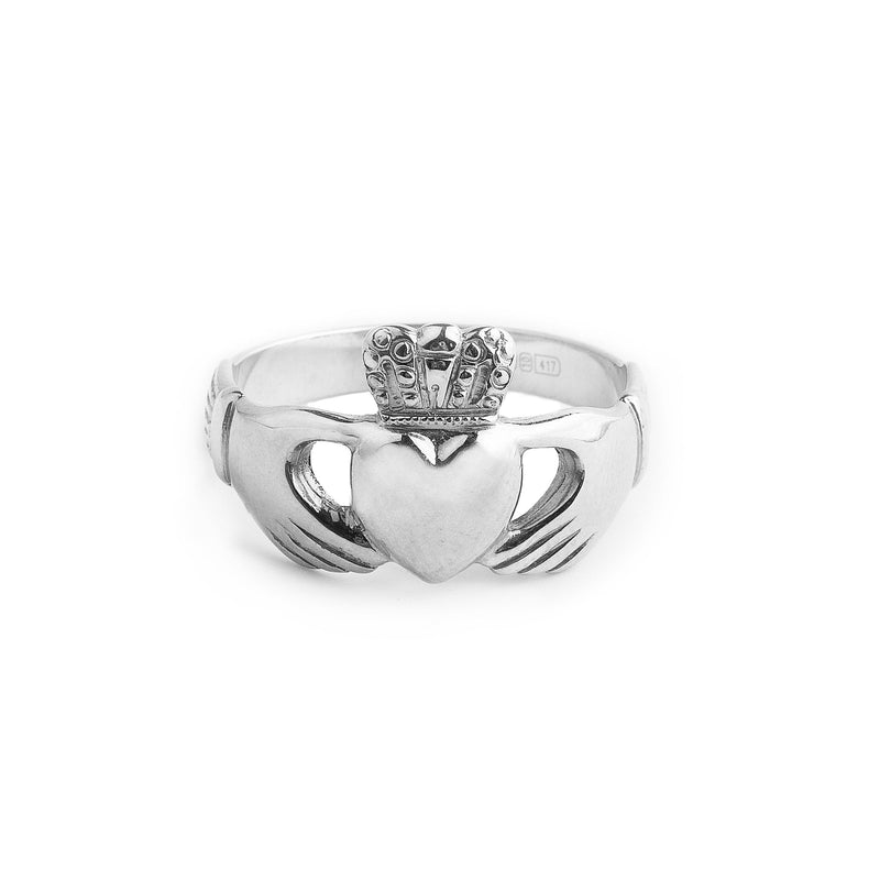 Traditional 10ct White Gold Gents Claddagh Ring