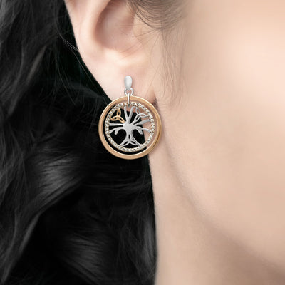 Tree of Life Cubic Zircona Rose Gold & Silver House of Lor Earrings