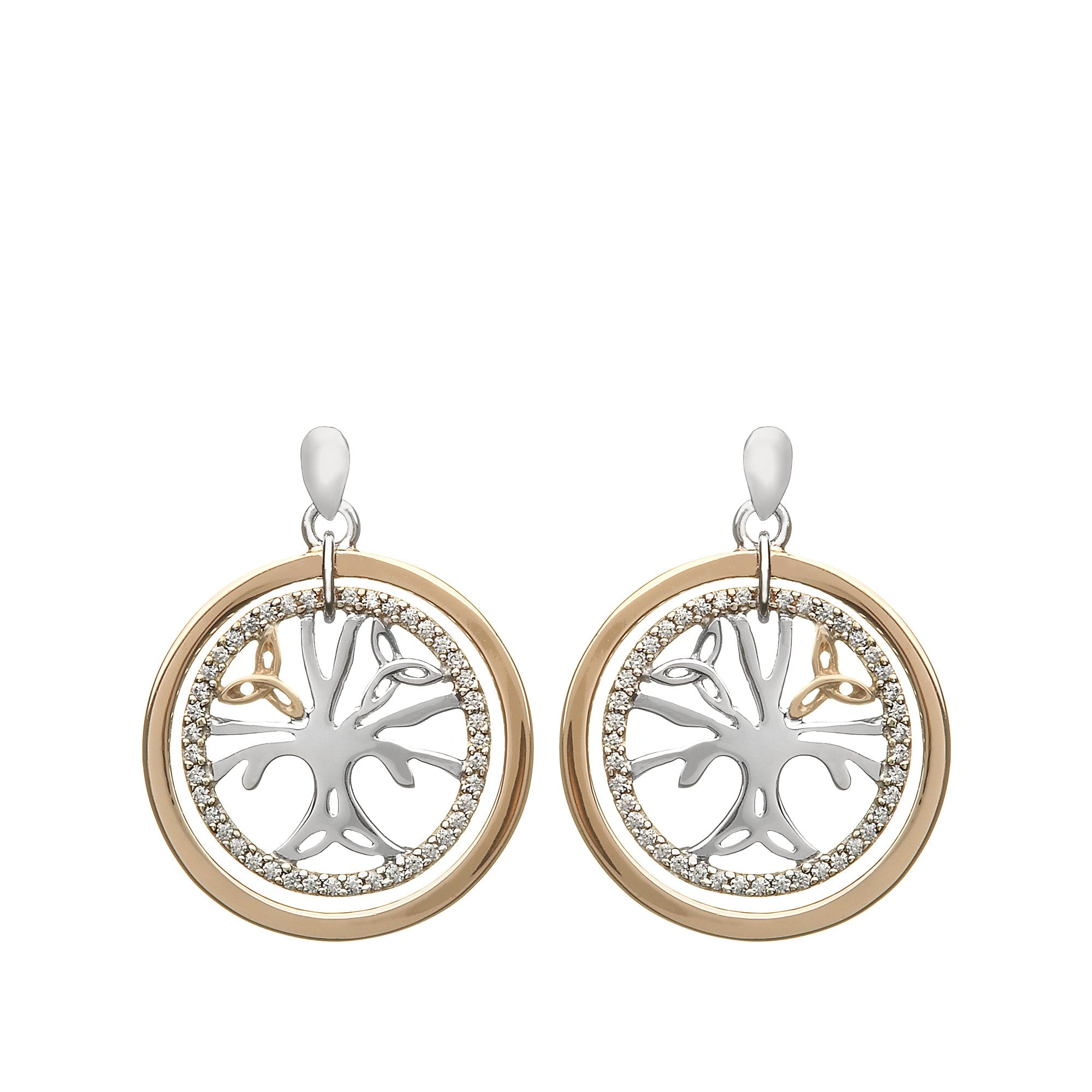Tree of Life Cubic Zircona Rose Gold & Silver House of Lor Earrings