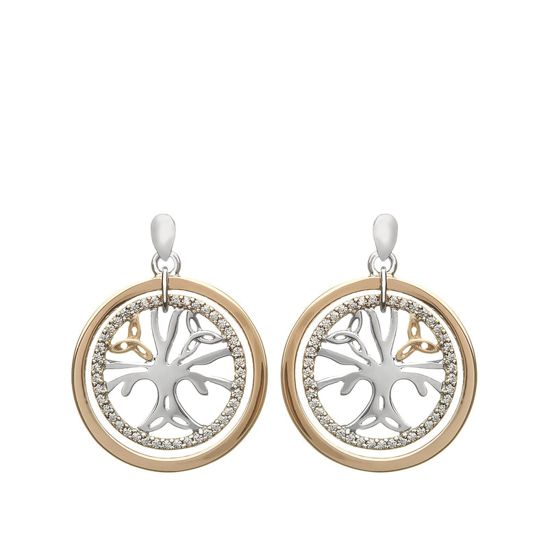 Tree of Life Cubic Zircona Rose Gold & Silver House of Lor Earrings