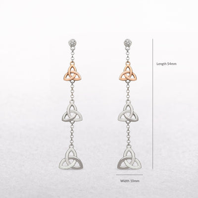 Trinity Knot & Cubic Zircona Irish Rose Gold Drop Earrings
