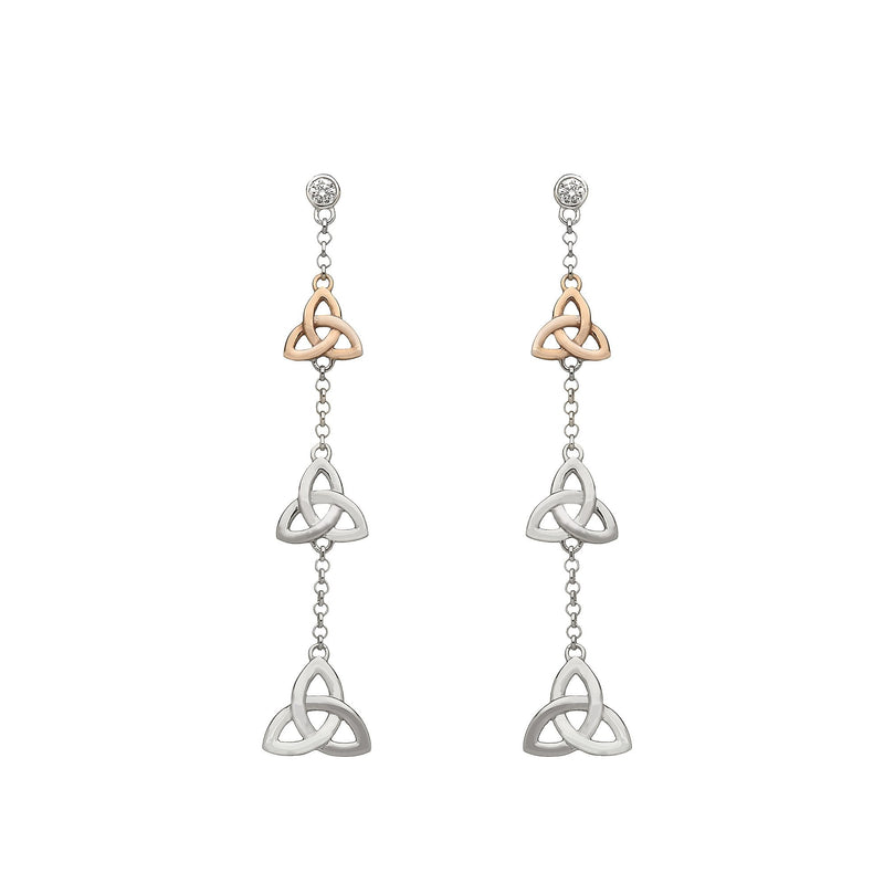 Trinity Knot & Cubic Zircona Irish Rose Gold Drop Earrings