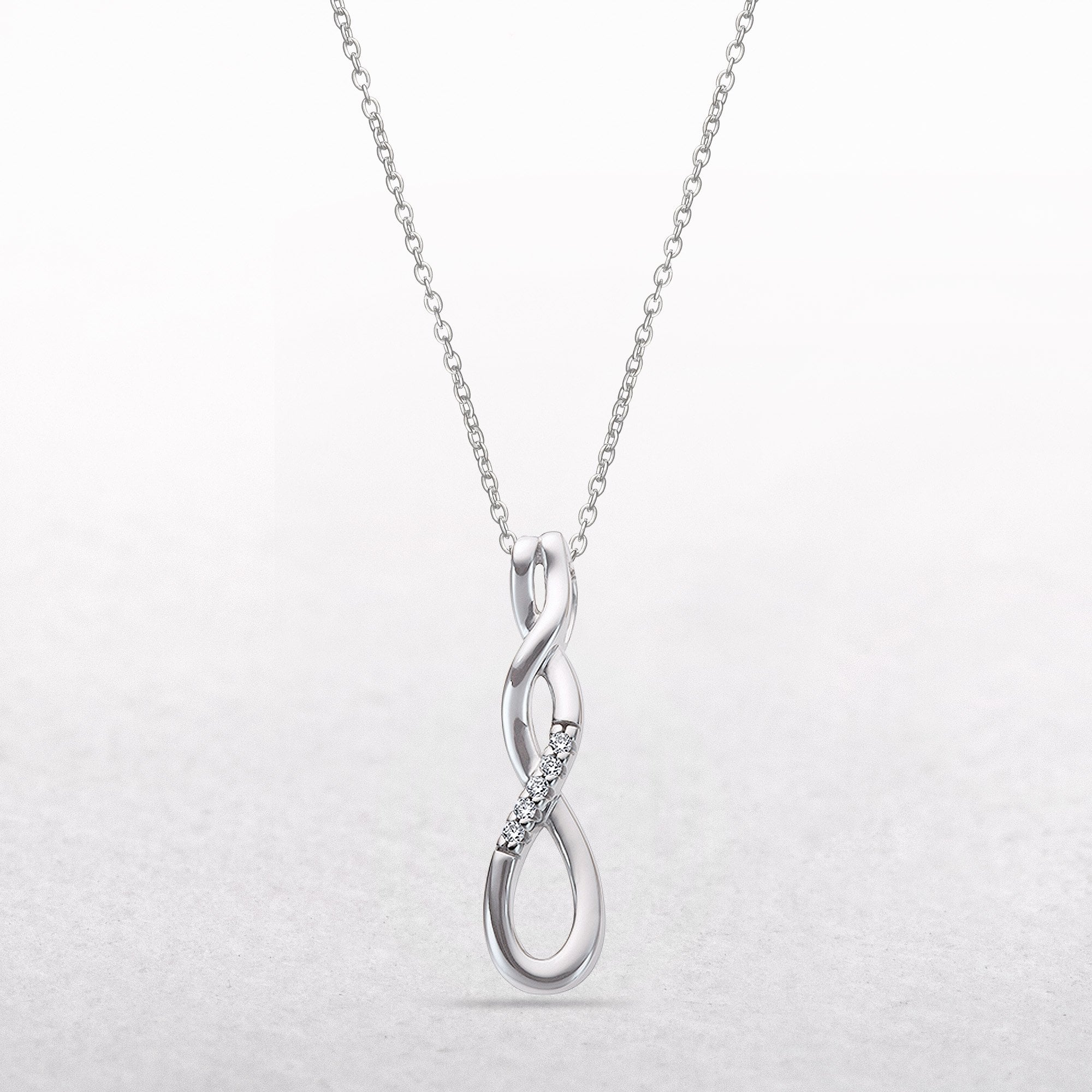 Twisted Diamond Set Drop Pendant in 9ct White Gold