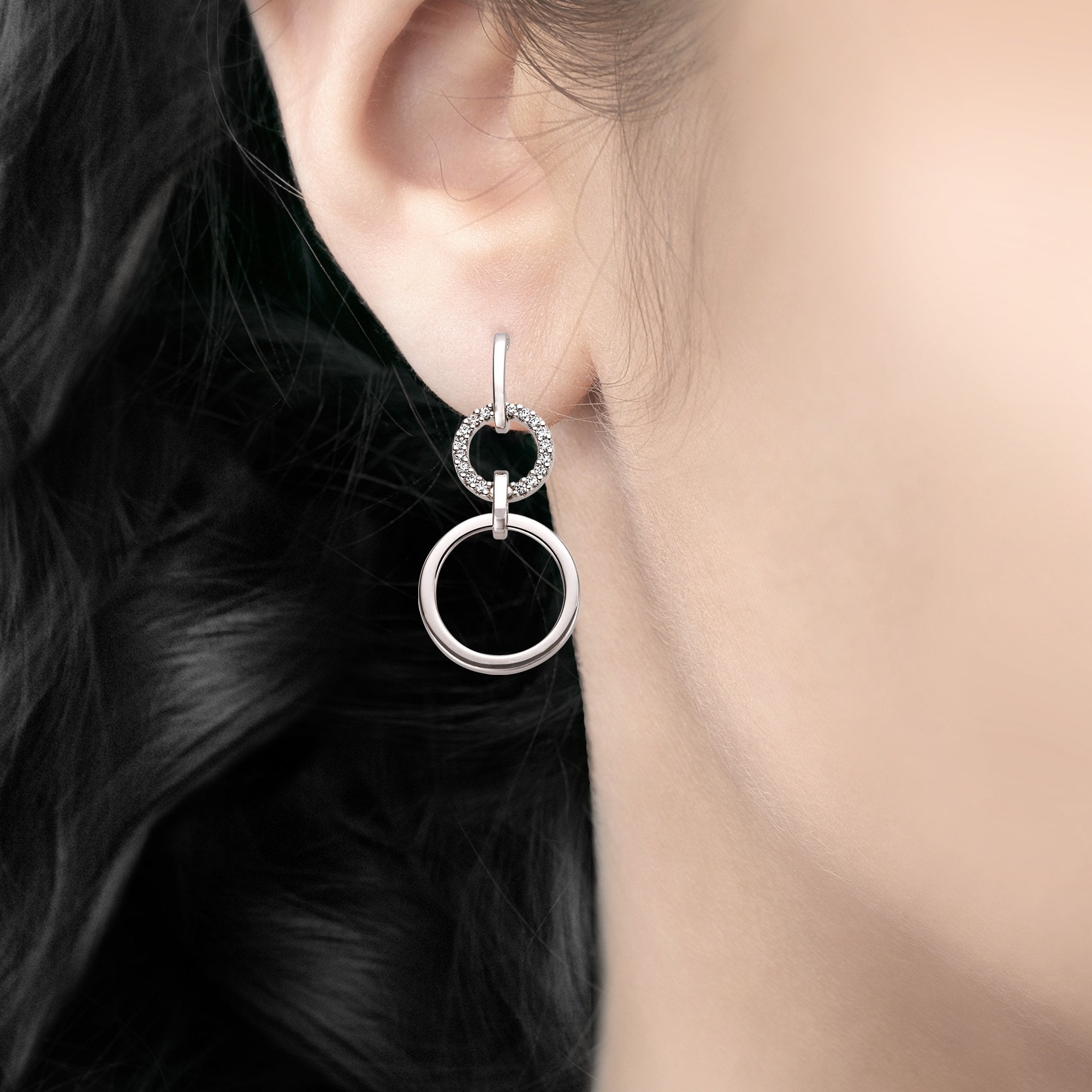 Two Hoop 0.13ct Natural Diamond Set Earrings in 9ct White Gold