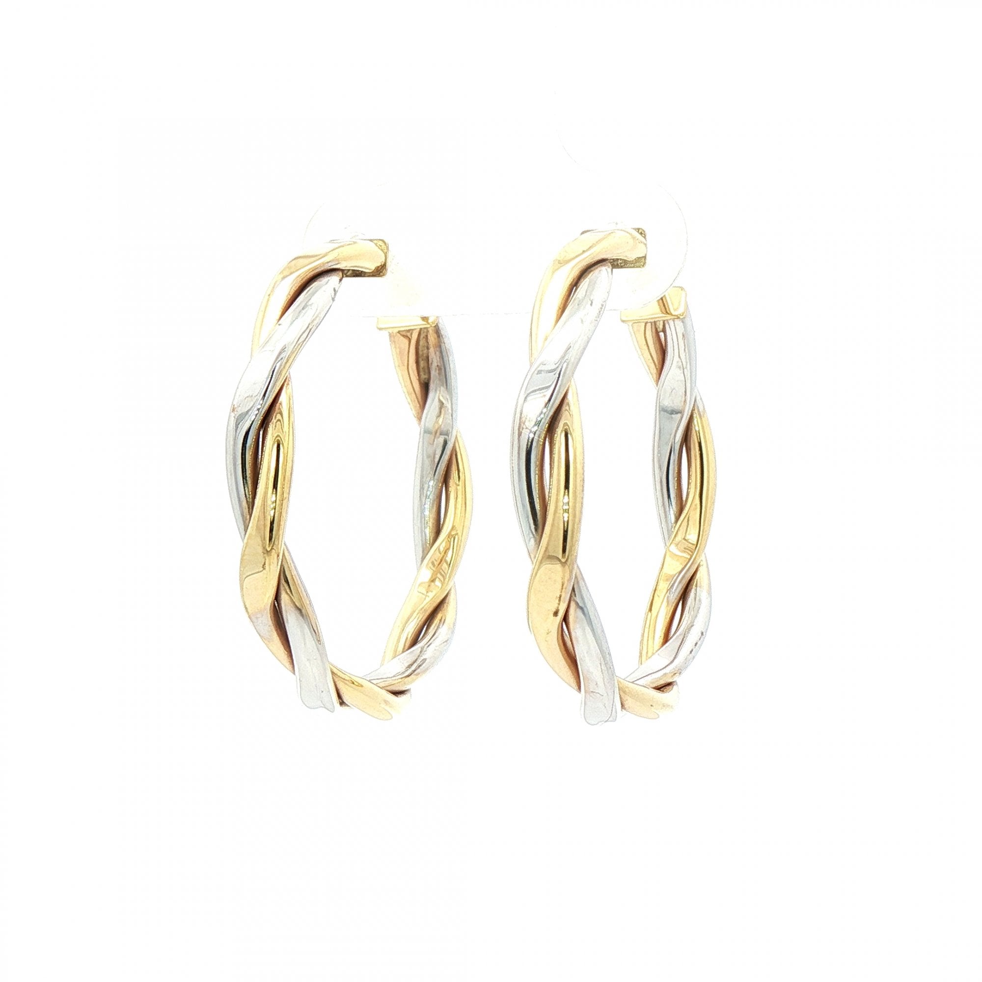 Two Tone Twist Hoop Earrings in 9ct White & Yellow Gold