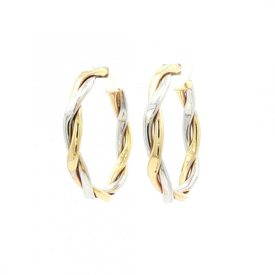 Two Tone Twist Hoop Earrings in 9ct White and Yellow Gold