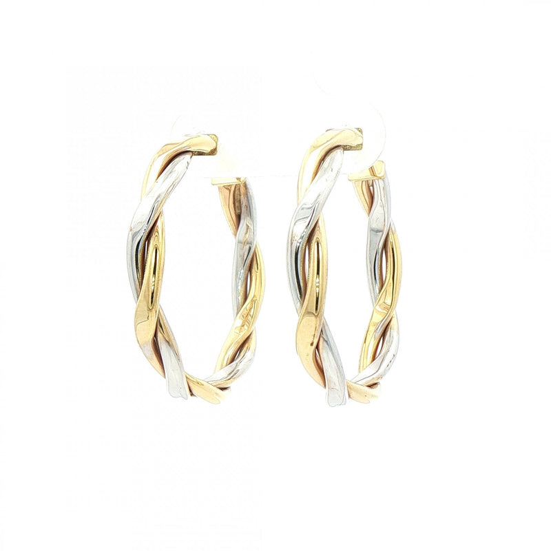 Two Tone Twist Hoop Earrings in 9ct White & Yellow Gold
