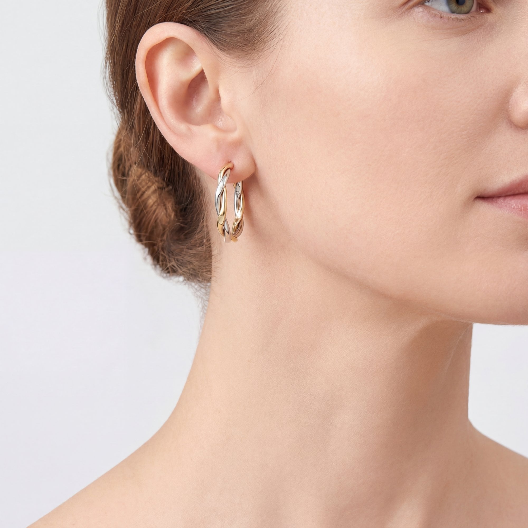 Two Tone Twist Hoop Earrings in 9ct White & Yellow Gold