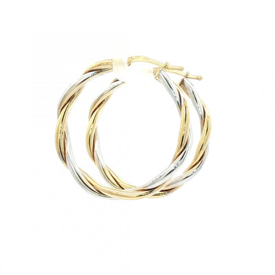 Two Tone Twist Hoop Earrings in 9ct White & Yellow Gold