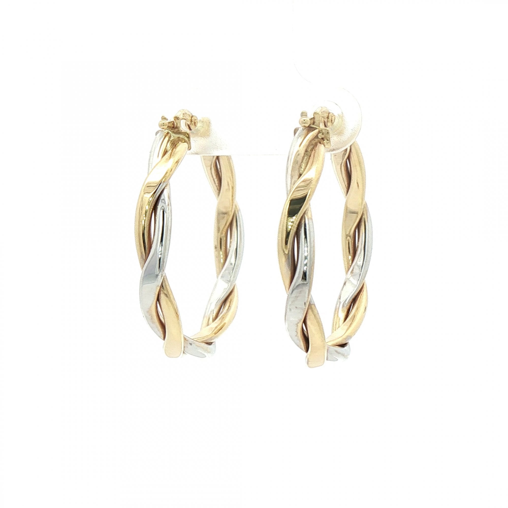 Two Tone Twist Hoop Earrings in 9ct White & Yellow Gold