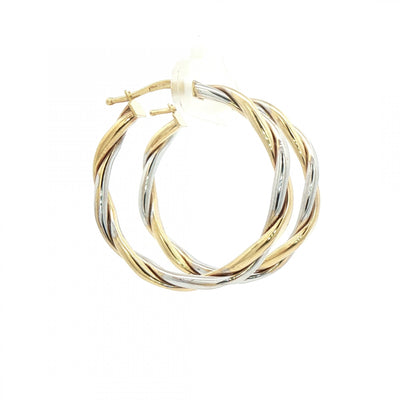 Two Tone Twist Hoop Earrings in 9ct White & Yellow Gold