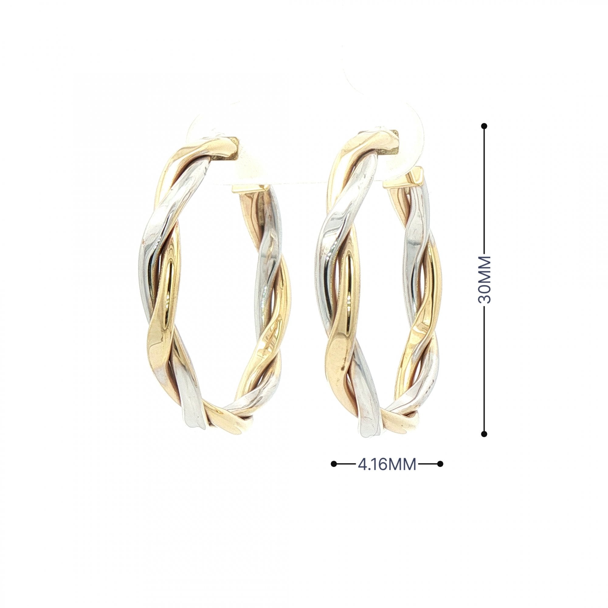 Two Tone Twist Hoop Earrings in 9ct White & Yellow Gold