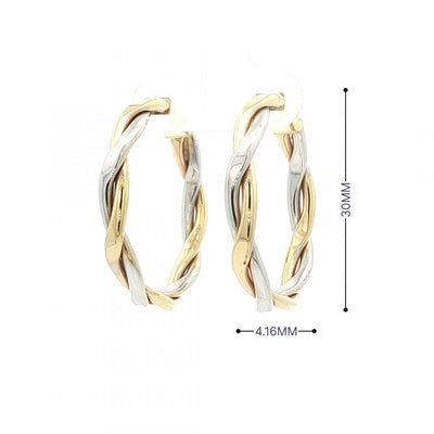 Two Tone Twist Hoop Earrings in 9ct White & Yellow Gold