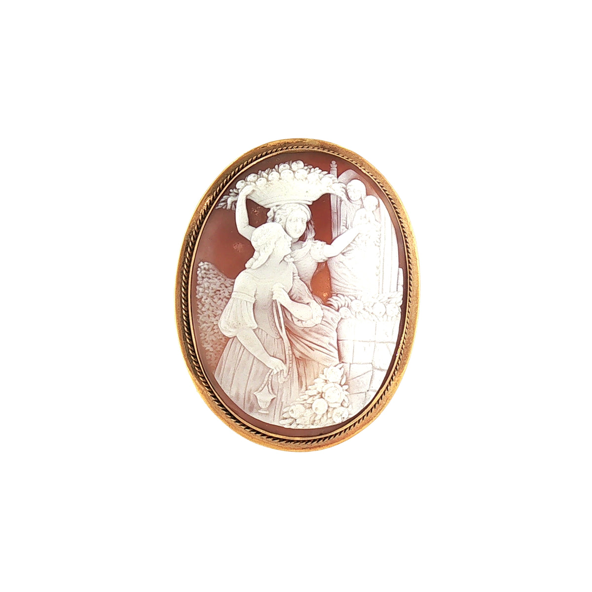 Vintage Large Sardonyx Scene Brooch set in 9ct Yellow Gold