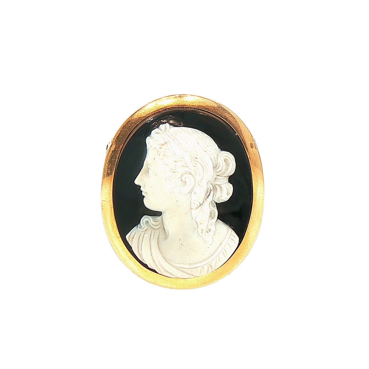Vintage Victorian Lady Black Onyx Brooch Weighing 27g in 14ct Yellow Gold